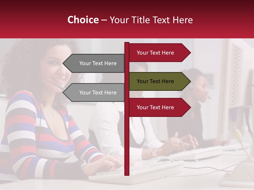 A Woman Sitting In Front Of A Computer With A Headset On PowerPoint Template