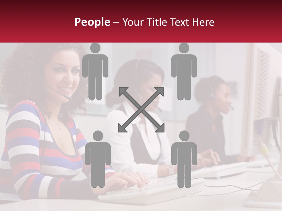 A Woman Sitting In Front Of A Computer With A Headset On PowerPoint Template