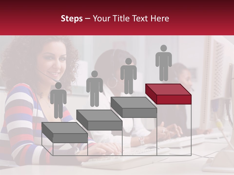 A Woman Sitting In Front Of A Computer With A Headset On PowerPoint Template