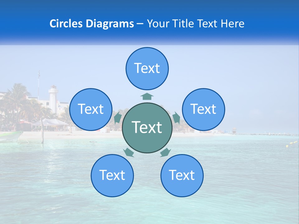 A Beach With Palm Trees And A Lighthouse In The Background PowerPoint Template