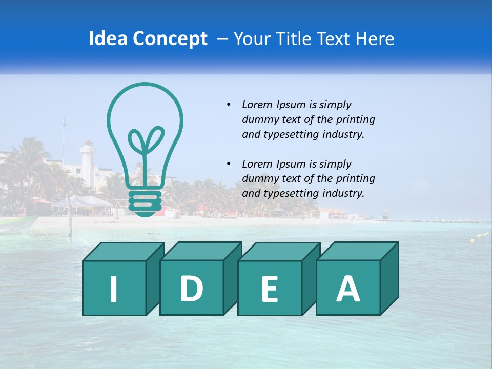 A Beach With Palm Trees And A Lighthouse In The Background PowerPoint Template