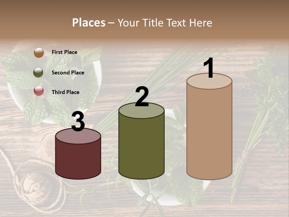 Herbs In Bowls On A Wooden Table Powerpoint Template PowerPoint Template