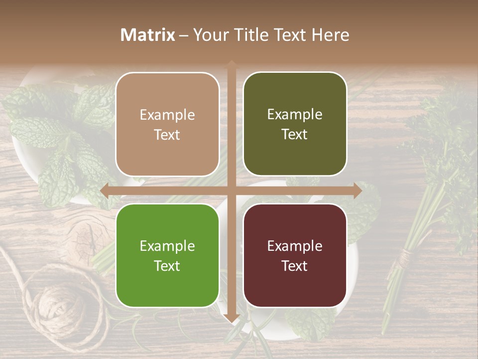 Herbs In Bowls On A Wooden Table Powerpoint Template PowerPoint Template