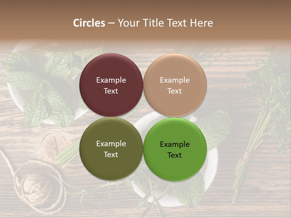 Herbs In Bowls On A Wooden Table Powerpoint Template PowerPoint Template
