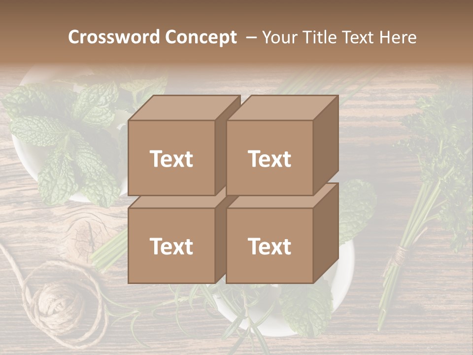 Herbs In Bowls On A Wooden Table Powerpoint Template PowerPoint Template