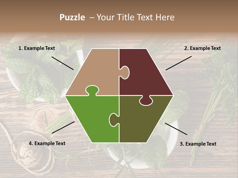 Herbs In Bowls On A Wooden Table Powerpoint Template PowerPoint Template