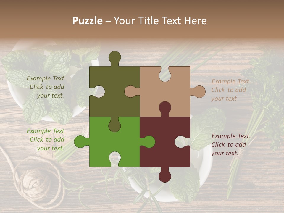 Herbs In Bowls On A Wooden Table Powerpoint Template PowerPoint Template