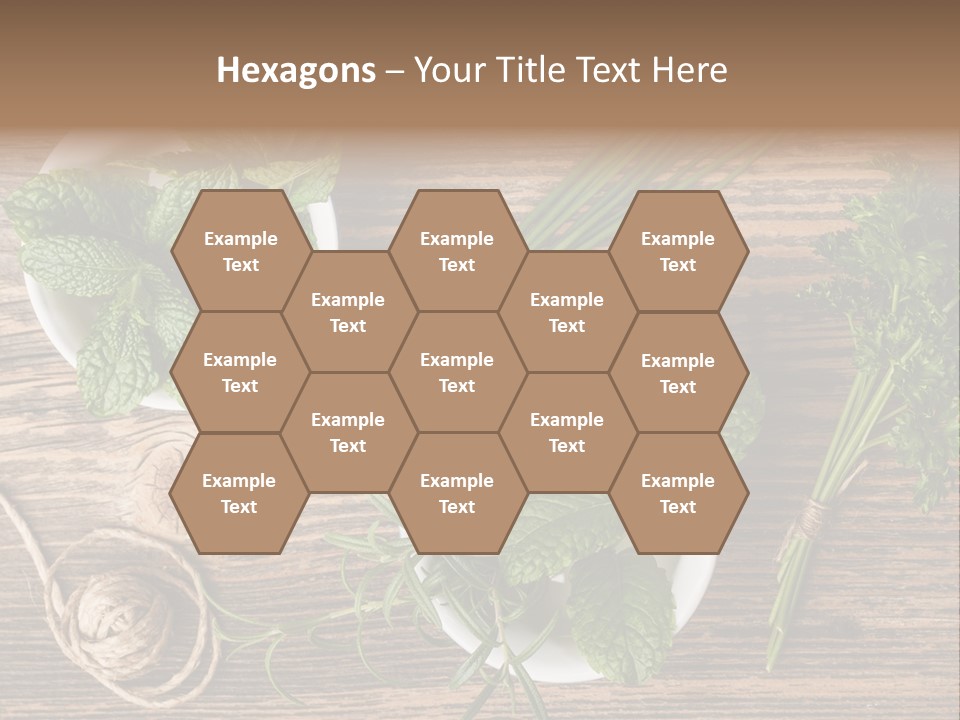 Herbs In Bowls On A Wooden Table Powerpoint Template PowerPoint Template
