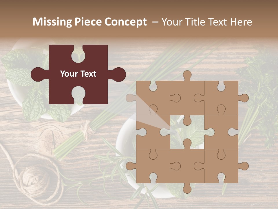Herbs In Bowls On A Wooden Table Powerpoint Template PowerPoint Template