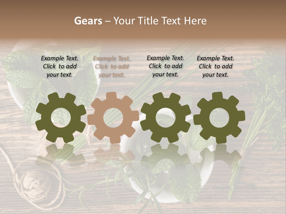 Herbs In Bowls On A Wooden Table Powerpoint Template PowerPoint Template