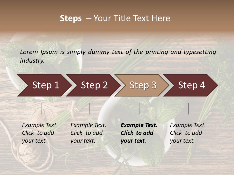 Herbs In Bowls On A Wooden Table Powerpoint Template PowerPoint Template