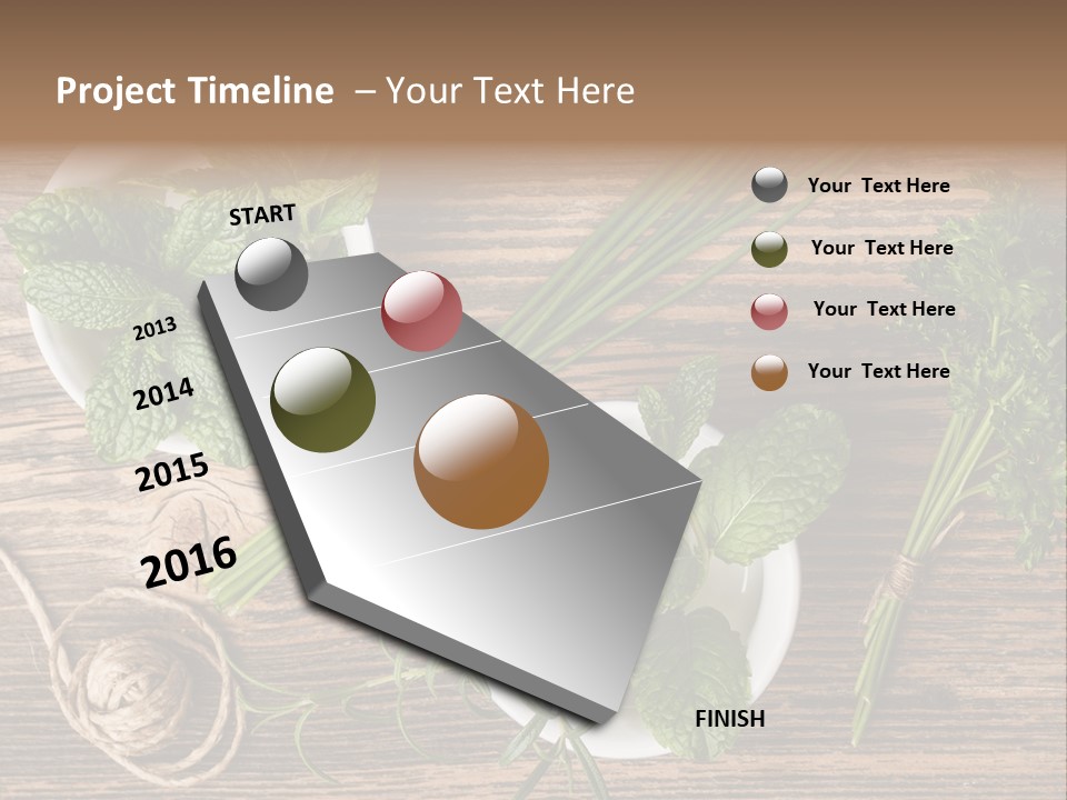 Herbs In Bowls On A Wooden Table Powerpoint Template PowerPoint Template