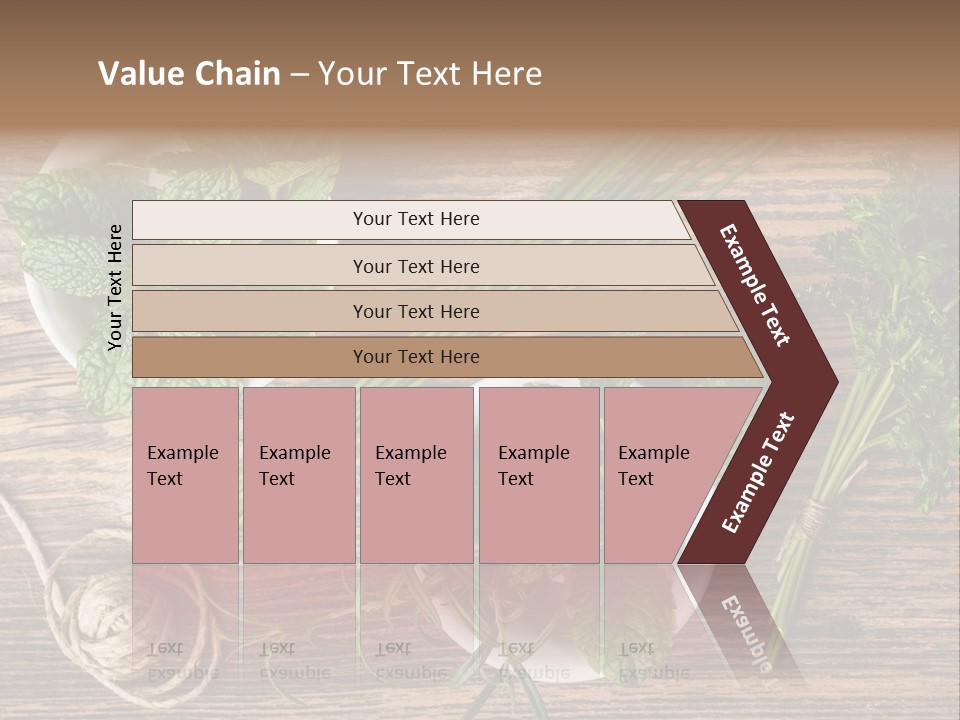 Herbs In Bowls On A Wooden Table Powerpoint Template PowerPoint Template