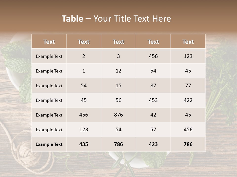 Herbs In Bowls On A Wooden Table Powerpoint Template PowerPoint Template