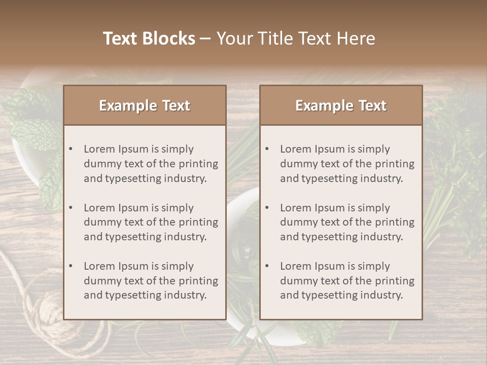 Herbs In Bowls On A Wooden Table Powerpoint Template PowerPoint Template