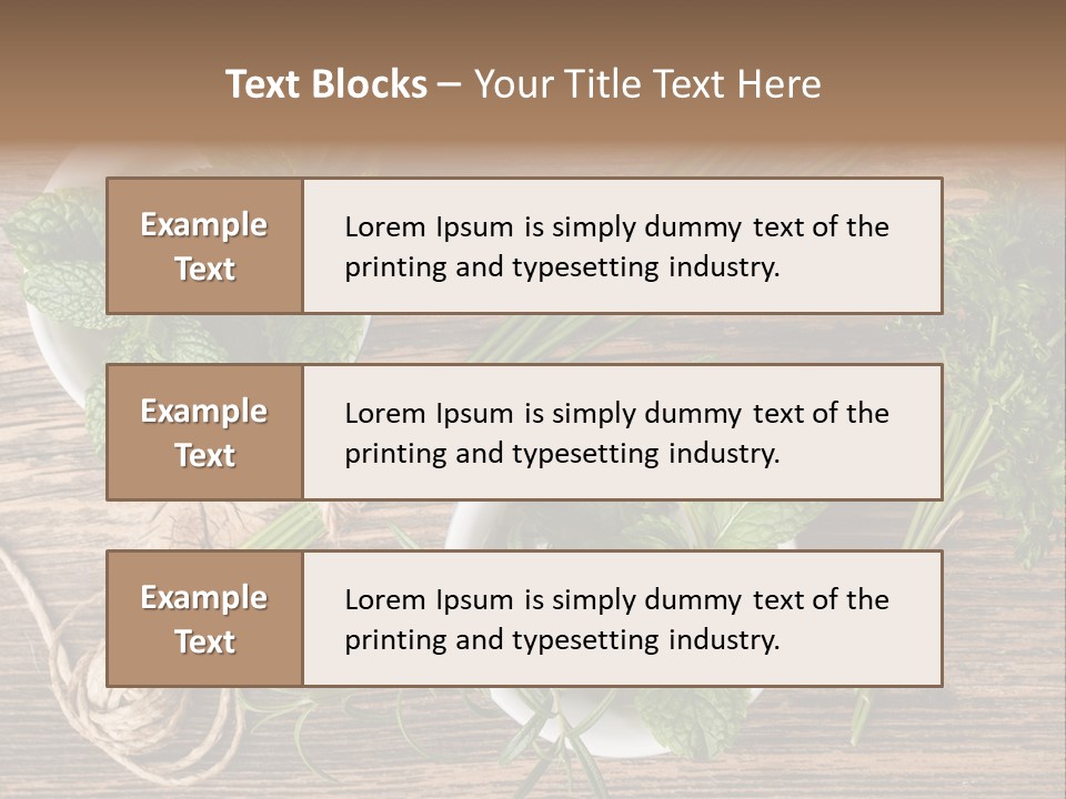 Herbs In Bowls On A Wooden Table Powerpoint Template PowerPoint Template