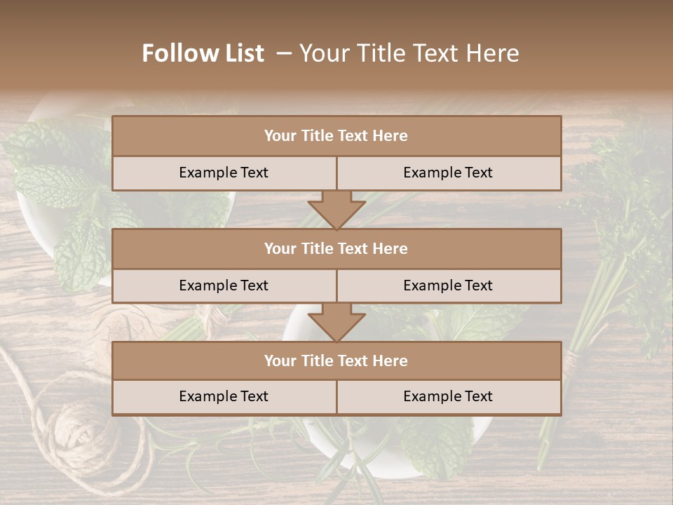 Herbs In Bowls On A Wooden Table Powerpoint Template PowerPoint Template