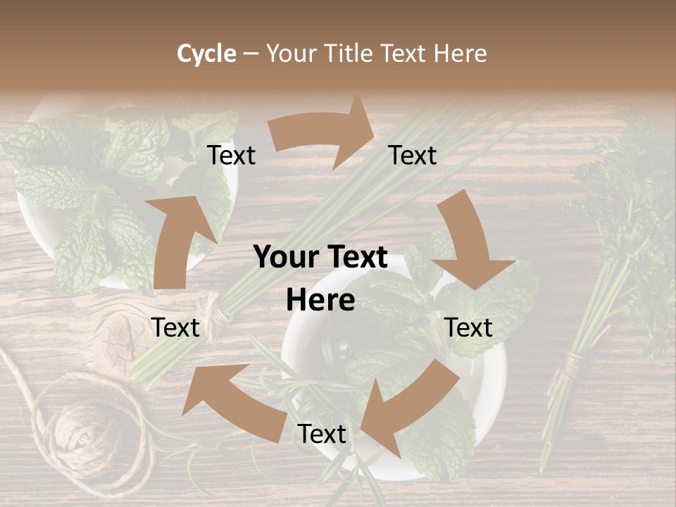Herbs In Bowls On A Wooden Table Powerpoint Template PowerPoint Template