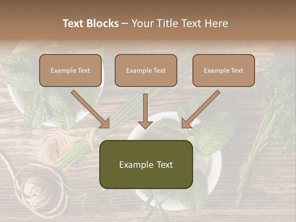 Herbs In Bowls On A Wooden Table Powerpoint Template PowerPoint Template