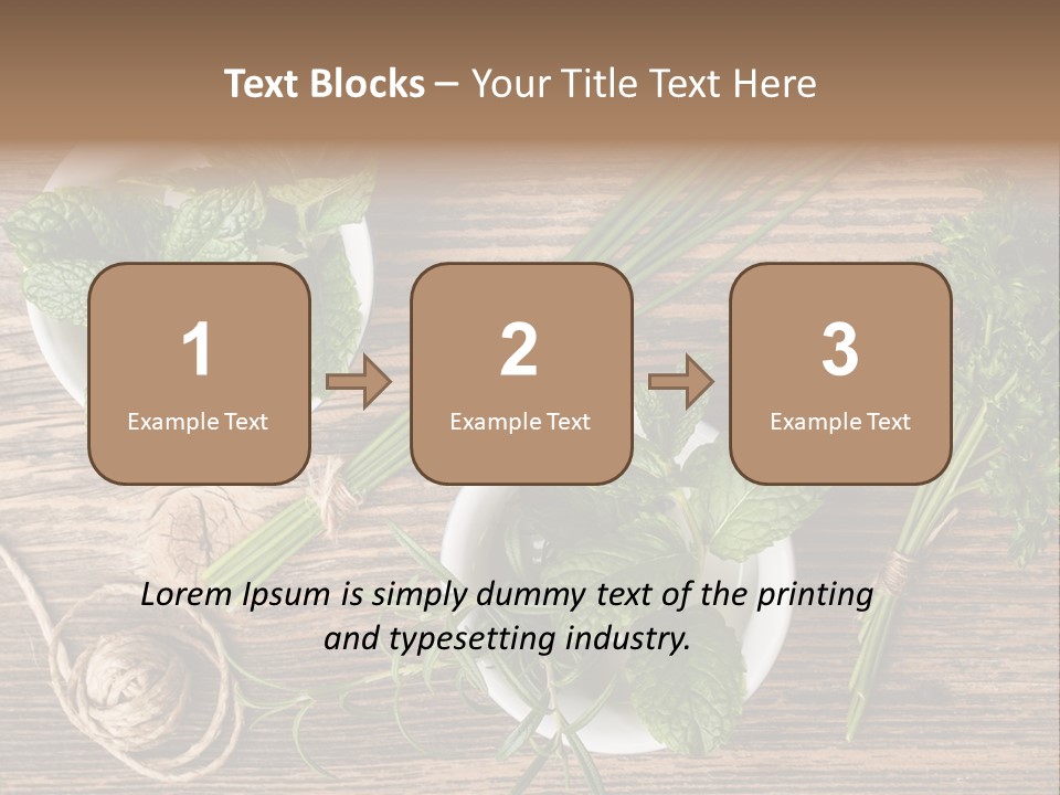 Herbs In Bowls On A Wooden Table Powerpoint Template PowerPoint Template