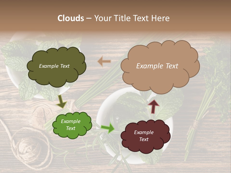 Herbs In Bowls On A Wooden Table Powerpoint Template PowerPoint Template