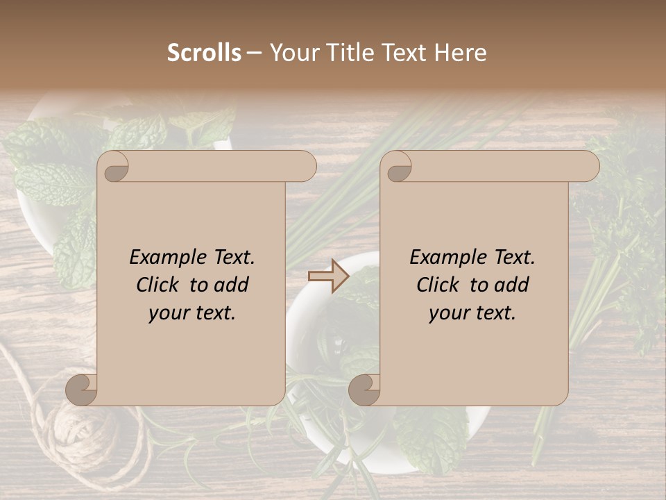 Herbs In Bowls On A Wooden Table Powerpoint Template PowerPoint Template