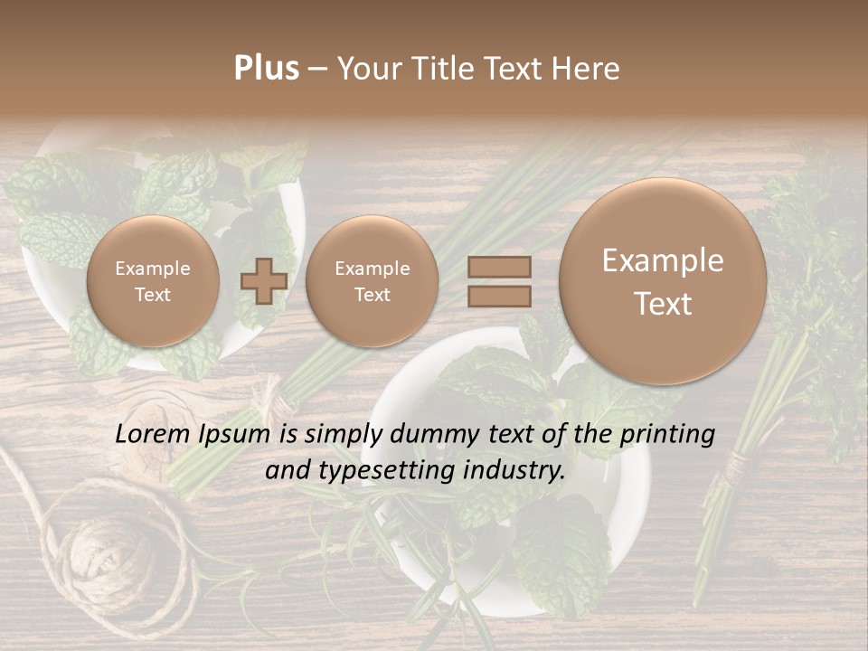 Herbs In Bowls On A Wooden Table Powerpoint Template PowerPoint Template