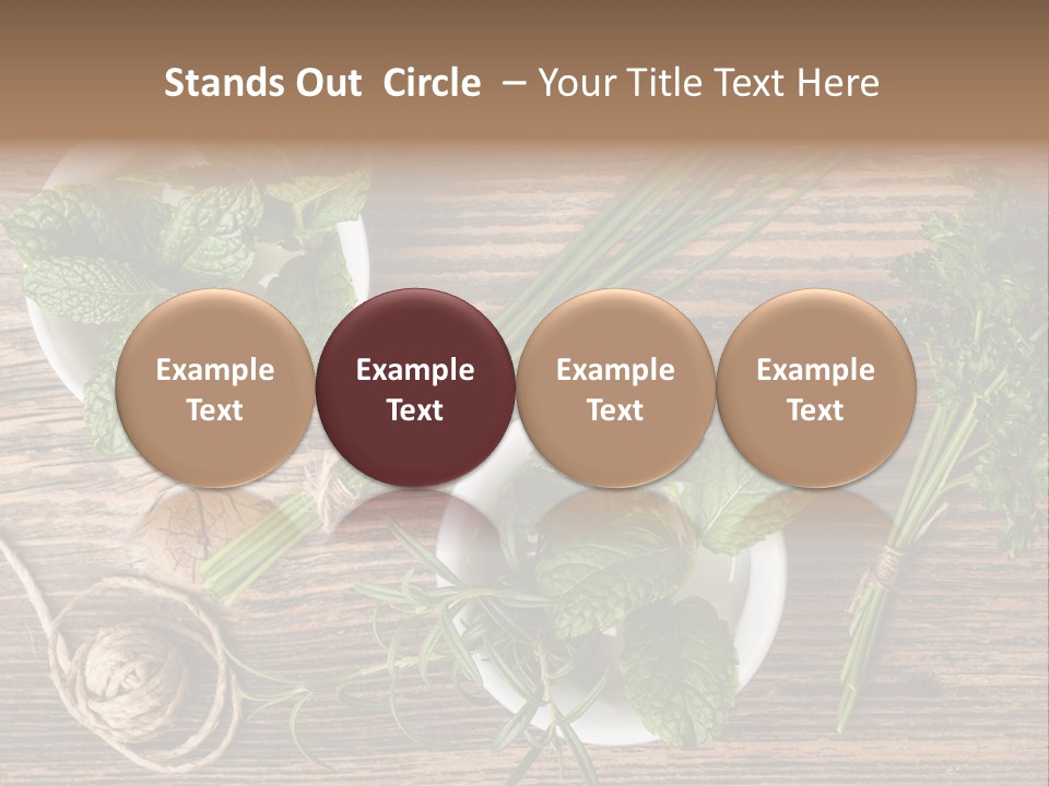 Herbs In Bowls On A Wooden Table Powerpoint Template PowerPoint Template