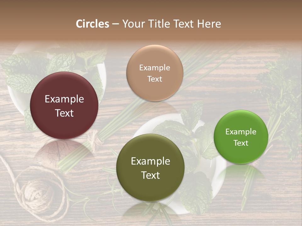 Herbs In Bowls On A Wooden Table Powerpoint Template PowerPoint Template