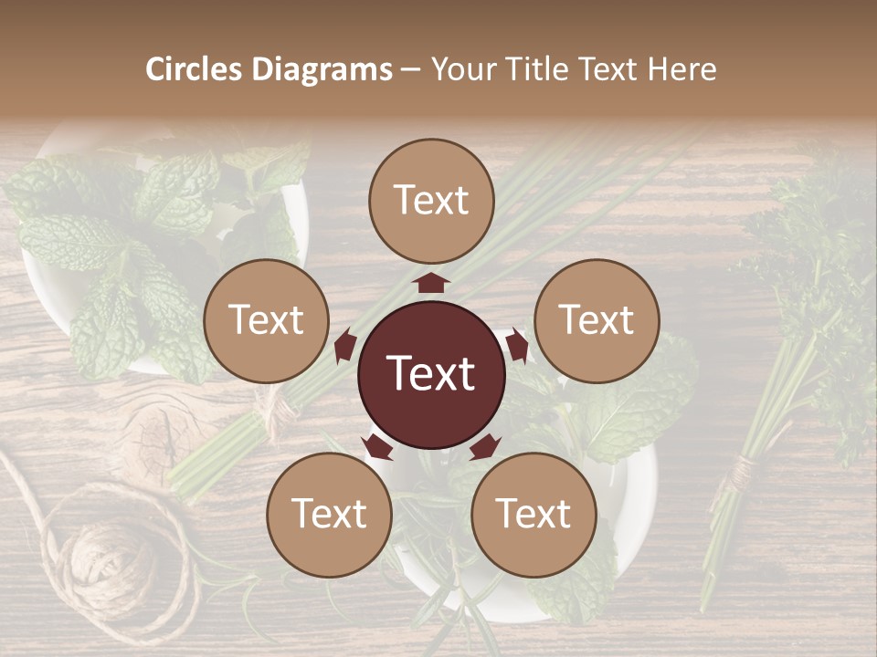 Herbs In Bowls On A Wooden Table Powerpoint Template PowerPoint Template