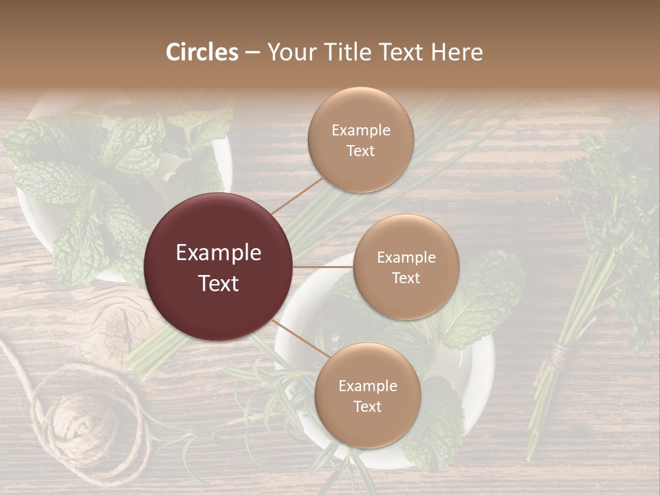 Herbs In Bowls On A Wooden Table Powerpoint Template PowerPoint Template