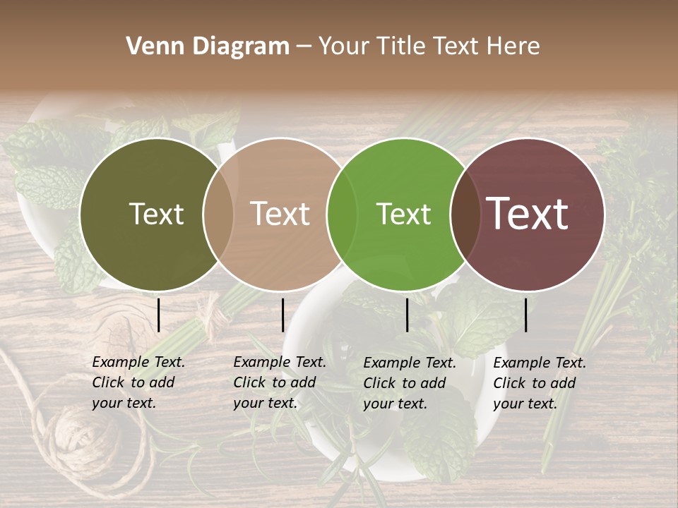 Herbs In Bowls On A Wooden Table Powerpoint Template PowerPoint Template