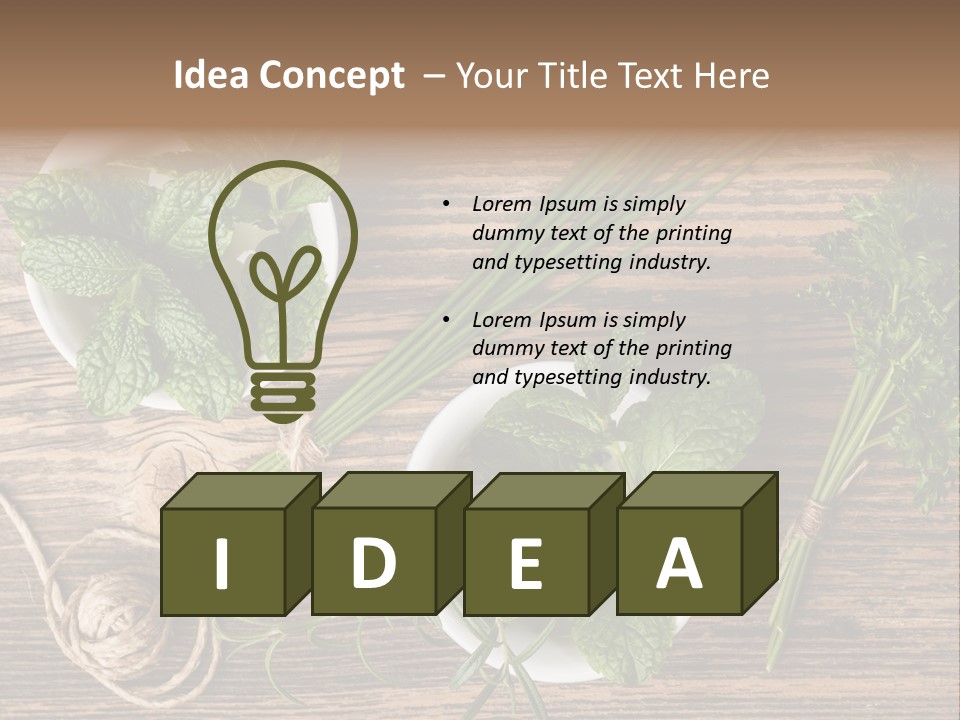 Herbs In Bowls On A Wooden Table Powerpoint Template PowerPoint Template