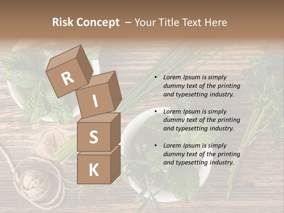 Herbs In Bowls On A Wooden Table Powerpoint Template PowerPoint Template