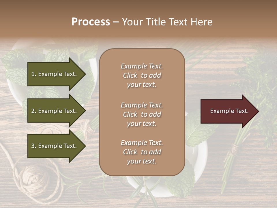 Herbs In Bowls On A Wooden Table Powerpoint Template PowerPoint Template