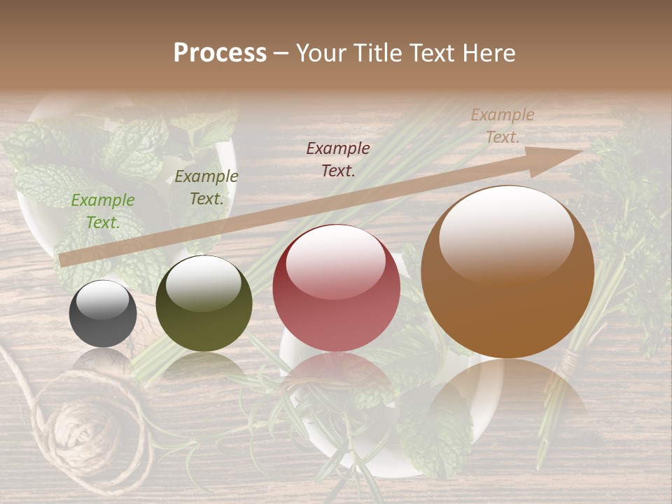 Herbs In Bowls On A Wooden Table Powerpoint Template PowerPoint Template
