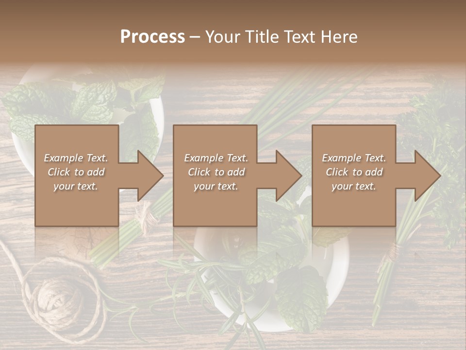Herbs In Bowls On A Wooden Table Powerpoint Template PowerPoint Template