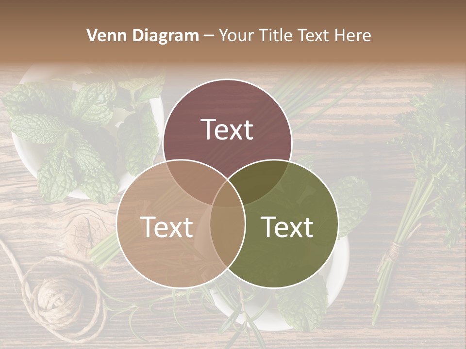 Herbs In Bowls On A Wooden Table Powerpoint Template PowerPoint Template
