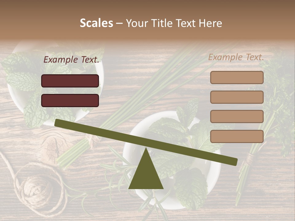 Herbs In Bowls On A Wooden Table Powerpoint Template PowerPoint Template