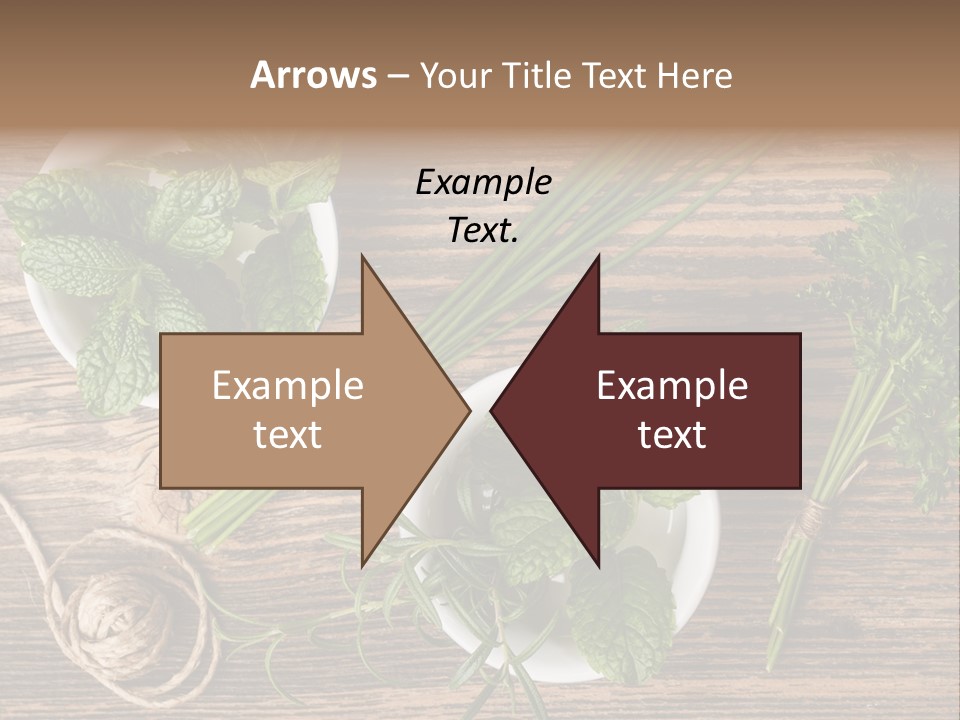 Herbs In Bowls On A Wooden Table Powerpoint Template PowerPoint Template