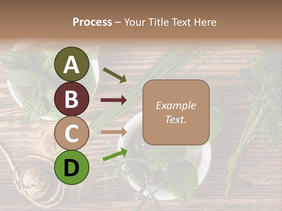 Herbs In Bowls On A Wooden Table Powerpoint Template PowerPoint Template