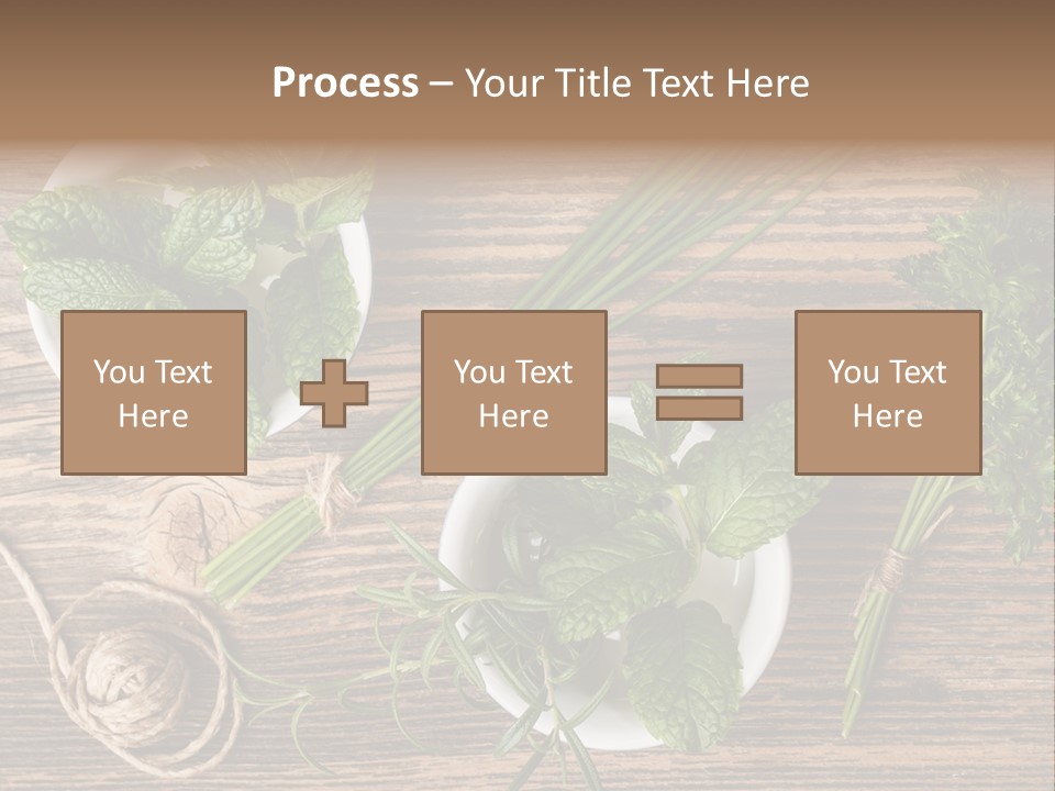 Herbs In Bowls On A Wooden Table Powerpoint Template PowerPoint Template