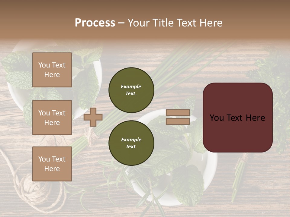Herbs In Bowls On A Wooden Table Powerpoint Template PowerPoint Template