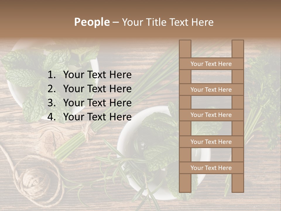 Herbs In Bowls On A Wooden Table Powerpoint Template PowerPoint Template