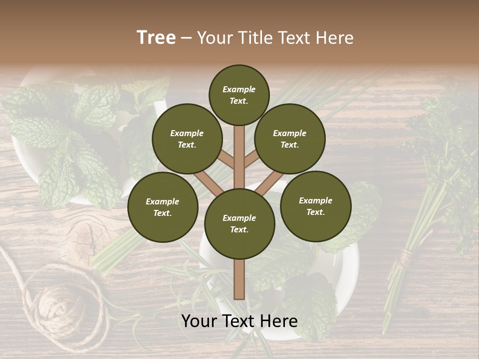 Herbs In Bowls On A Wooden Table Powerpoint Template PowerPoint Template