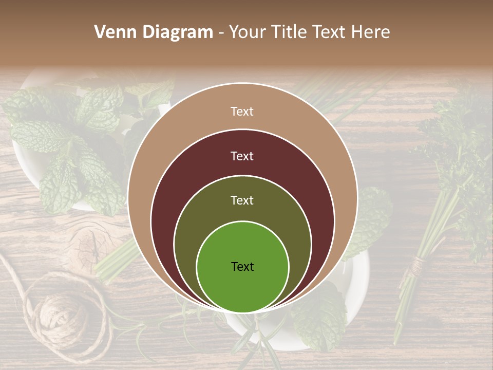 Herbs In Bowls On A Wooden Table Powerpoint Template PowerPoint Template