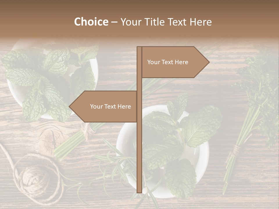 Herbs In Bowls On A Wooden Table Powerpoint Template PowerPoint Template