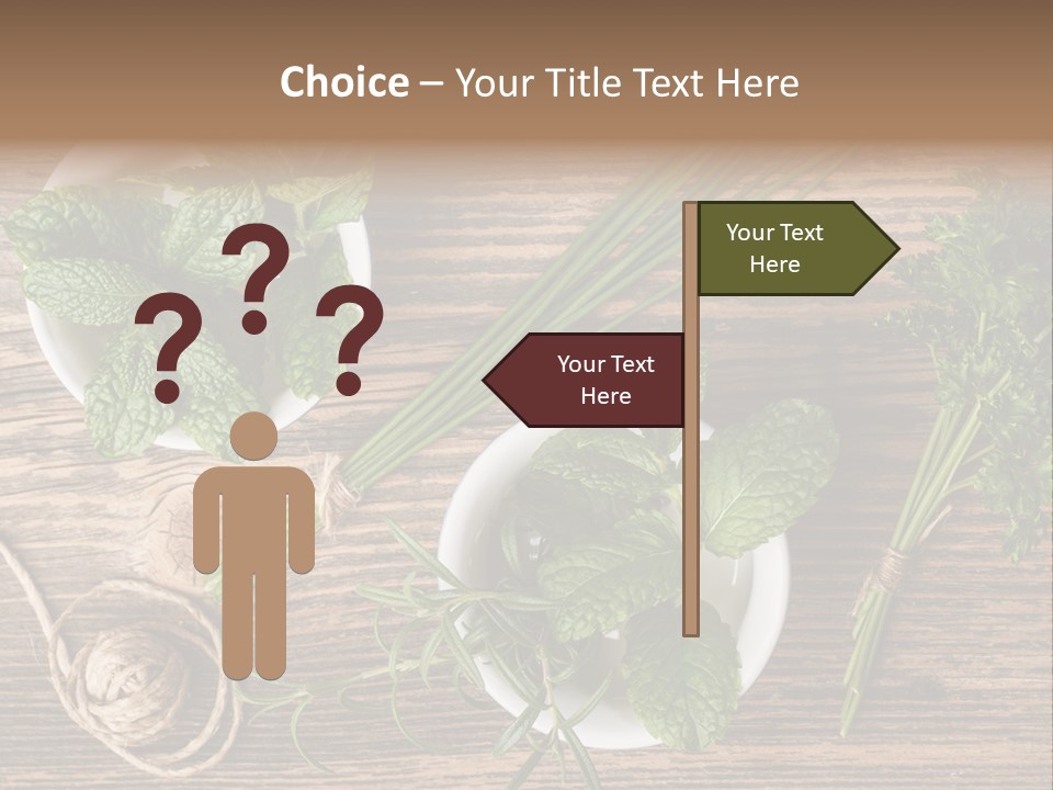 Herbs In Bowls On A Wooden Table Powerpoint Template PowerPoint Template