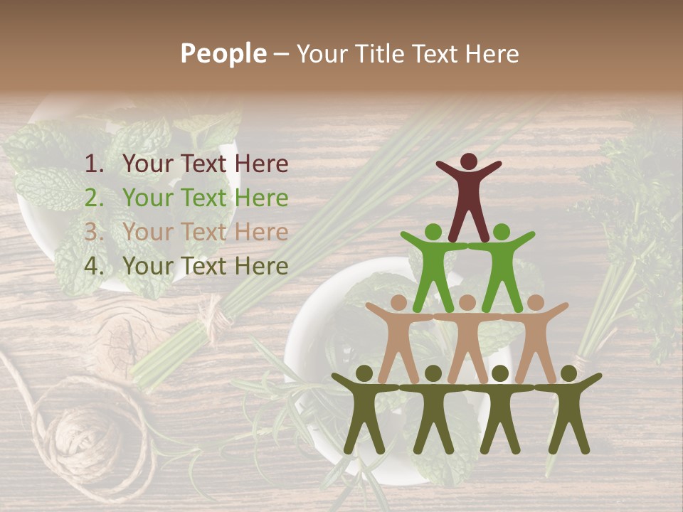 Herbs In Bowls On A Wooden Table Powerpoint Template PowerPoint Template
