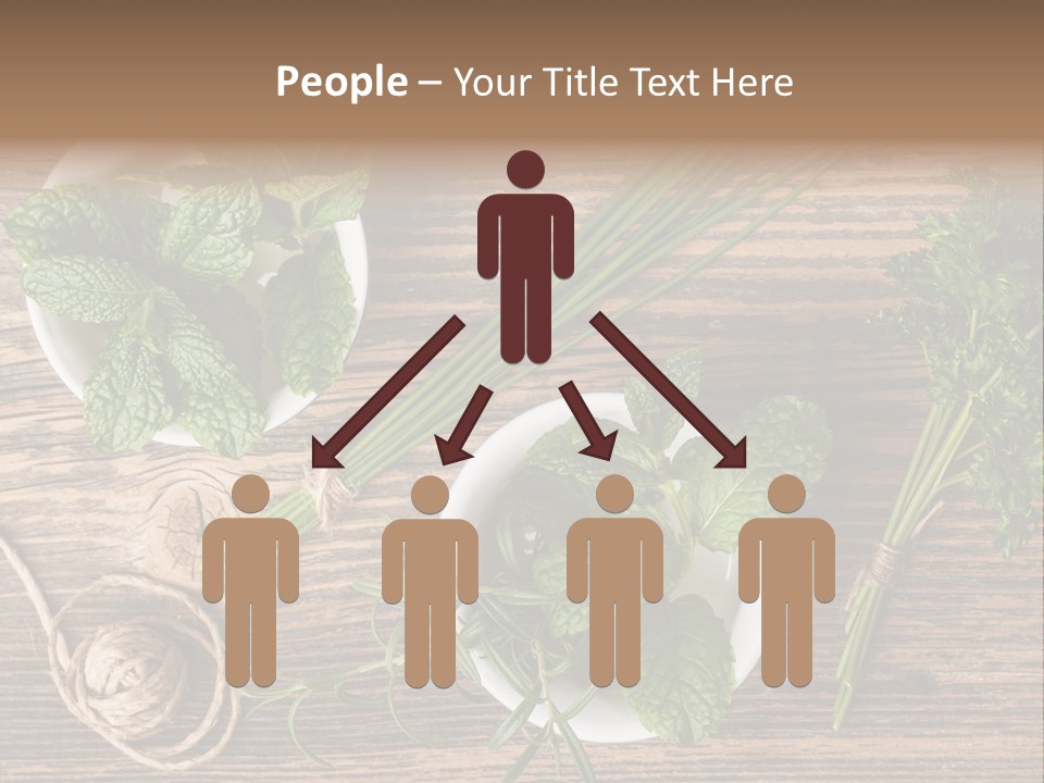 Herbs In Bowls On A Wooden Table Powerpoint Template PowerPoint Template